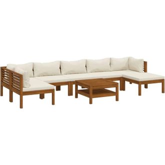 vidaXL Set De Muebles De Jard&iacute;n 8 Pzas Con Coj&iacute;n Crema Acacia Maciza Vidaxl