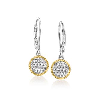 Ross-Simons Diamond Roped-Edge Circle Drop Earrings in Sterling Silver and 14kt Yellow Gold