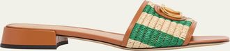 Valentino Garavani 20mm VLogo Leather and Striped Raffia Mule Sandals