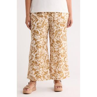 JANE + MERCER Wide Leg Printed Pants in Caramel/Ivory Floral Swirl at Nordstrom Rack, Size 2 X