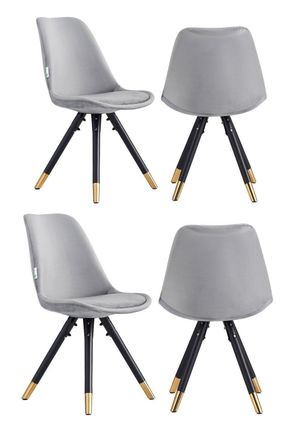 Life Interiors Set of 4 Sofia Ergonomic Modern Dining Chairs Upholstered in Velvet, Metal Legs with Gold End Caps in Dark Grey