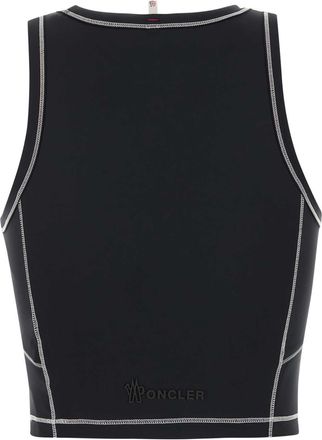 Moncler Womens Stretch Nylon Logo-Embroidered Tank Top Black Elastane Sweater