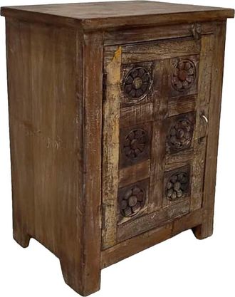Wanderlust Deco Mesita De Noche De Madera Acabado Artesanal Marr&oacute;n 49x36x71 Cm