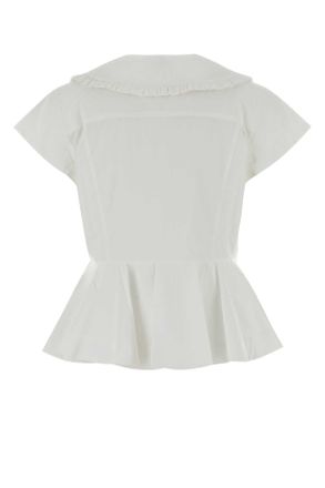 Ganni Womens White Poplin Top Bright Exterior: Cotton Maglie Sweater