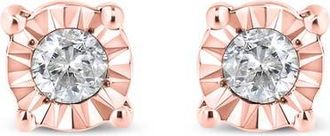 House of Brilliance Silver 1/10 Cttw Round Brilliant-Cut Diamond Miracle-Set Stud Earrings in Rose at Nordstrom