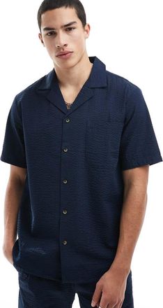 Only & Sons seersucker shirt in dark navy - part of a set