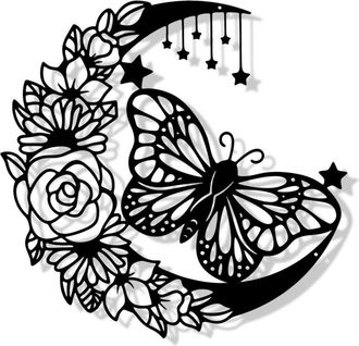 OEM Decoracion Mural Mariposa - Hierro Metalico Negro - 30 X 30 Cm - Para Habitacion Salon Bano Jardin - 1 Unidad