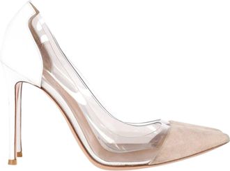 Gianvito Rossi Plexi Pointed Toe Pumps in White Leather
