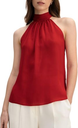 LilySilk Silk Georgette Halter Neck Top in Pomegranate Red at Nordstrom, Size 2