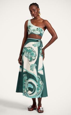 La DoubleJ Sarong Skirt in Blooming Tulip Plac&eacute;e Menta at Nordstrom, Size Small