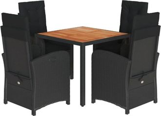 vidaXL Set De Muebles Jard&iacute;n 5 Pzas Con Cojines Rat&aacute;n Sint&eacute;tico Negro Vidaxl