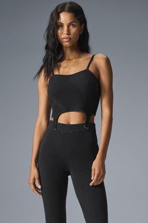 Alo | Denim Knit Garter Tank Top in Black/Anthracite, Size: Medium