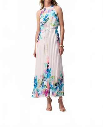 Joseph Ribkoff Floral Pleated Satin Maxi Dress In Offwhite/multi