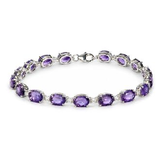 House of Brilliance Sterling Silver Oval Gemstone and Natural Diamond Accent Tennis Bracelet