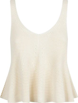 Alaia Waffle Godets Tanktop - Dames - V-hals truien - Wit - S - Truien & Vesten