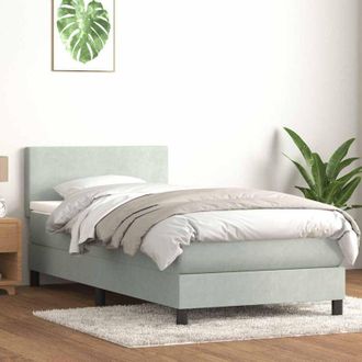 vidaXL Cama Box Spring Con Colch&oacute;n Terciopelo Gris Claro 80x220 Cm Vidaxl