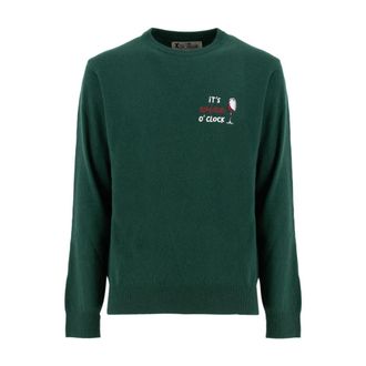 MC2 Saint Barth Round-neck Knitwear, male, Green, M, Ribbed Jumper with Embroidered Logo
