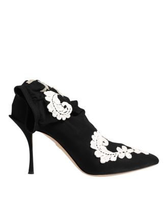 Dolce & Gabbana Black White Embroidered Jersey Stiletto Boots Womens Shoes