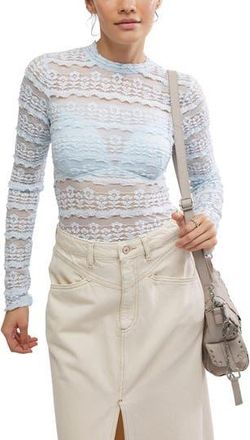 Free People Angelina Floral Lace Detail Bodysuit in Ice Water at Nordstrom Rack, Size X-Small