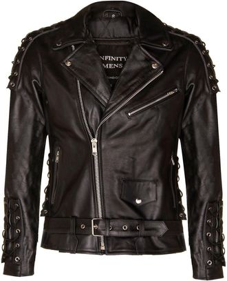 Infinity Leather Embossed Brando Leather Biker Jacket-Chicago
