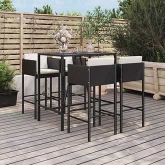 vidaXL Mesa Y Taburetes Altos Jard&iacute;n 5 Pzas Y Cojines Rat&aacute;n Pe Negro Vidaxl
