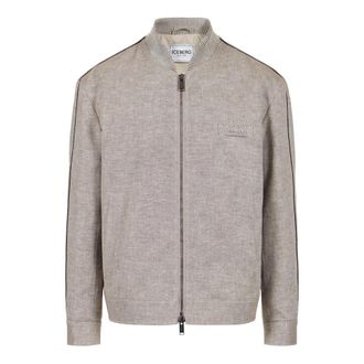 Iceberg Diagonale Linnenmix Korte Jas - Heren - Bomber jackets - Grijs - M - Linnen - Jassen