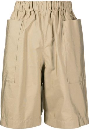 JNBY elasticated-waistband straight-leg shorts - women - Cotton - S - Brown