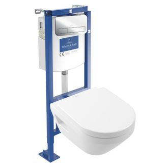 Villeroy & Boch Pack Inodoro Suspendido Sin Reborde Villeroy&boch Architectura Twistflush [e&sup3;] Redondo + Bastidor De Instalaci&oacute;n Suelo Y Pared + Placa Cromo Brillante