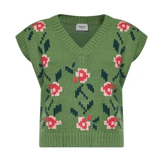 Max Mara Gebreid Vest met Bloemenprint - Dames - Truien - Veelkleurig - Maat: XS