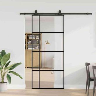 vidaXL Puerta Corredera Con Set Herrajes Negro 90x205 Cm Vidrio Esg Vidaxl