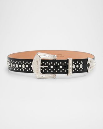 Alexander McQueen Jewelled Arrow Skull Leather Belt