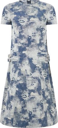 Moschino Fluid Dress Korte Mouwen Bloemendruk Blauw - Dames - Korte kleedjes - Veelkleurig - M - Katoen - Kleedjes