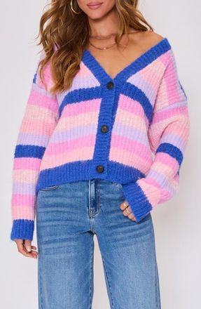 VICI Collection Mood Boost Stripe Cardigan in Purple Combo at Nordstrom, Size X-Large