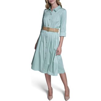 Karl Lagerfeld Belted Poplin Midi Shirtdress in Fresh Mint at Nordstrom, Size 12