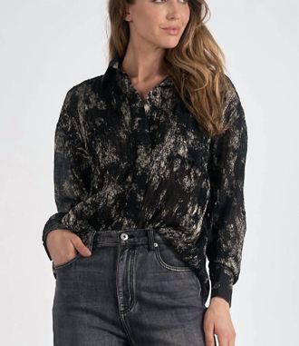 Elan Foil Button Up In Black