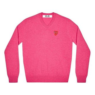 Comme Des Garçons (WMNS) COMME des GARCONS PLAY V-Neck Pullover Red Emblem Pink AZ-N073-051-4