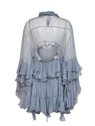 Chlo&eacute; Ruffled Silk Muslin Mini Dress - Blue