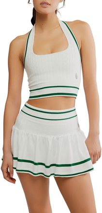 Free People FP Movement Advantage Halter Top & Miniskirt Set in White/Heritage Green at Nordstrom, Size X-Small