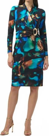 Joseph Ribkoff Abstract Print Faux Wrap Long Sleeves Dress In Black/multi