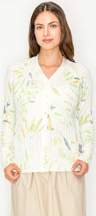YAL New York Soft White Printed Knit Cardigan
