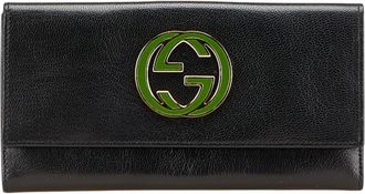 Gucci Black Green Leather Coin Purse/Coin Case (Pre-Owned)