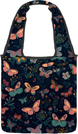 Generic Butterfly with Flower Dark Background Reversible Canvas Shoulder Tote - Double-Sided Print, 12oz Cotton, 27cm Drop, Fold-Flat Bag for Travel, Shopping