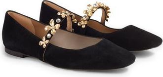 L.k. Bennett Amber Flower Trim Mary Jane Flat in Black at Nordstrom, Size 10Us