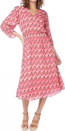Esqualo Elastic Waist Crossover Long Zigzag Crepe Dress In Coral
