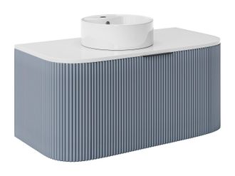 Vente-Unique Mueble de ba&ntilde;o suspendido con lavabo encastrado - Azul mate - 100 cm - LOMERI