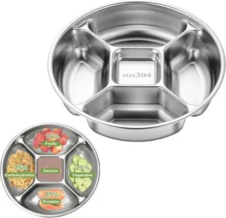OEM 1 Pieza, Tabla Divisora De Acero Inoxidable, Bol Para Aperitivos, Tabla Para Servir, Plato Redondo, Plateado, 22,5 &times; 22,5 &times; 5 Cm, El Trabajo