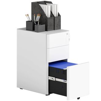 Vinsetto Steel Filing Cabinet with Lock and Wheels for Home Office - White | TJ Hughes