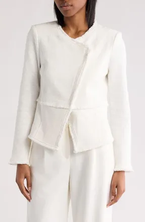 Amanda + Chelsea Fringe Tweed Moto Jacket in Ivory at Nordstrom, Size Small
