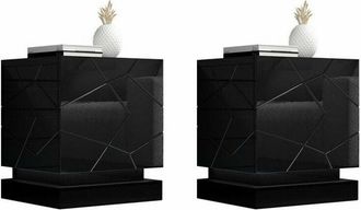 Mirjan24 Set di comodini Charlotte 187, Nero + Nero lucido, Numero di cassetti: 0, Il numero di porte: 0, 53x46x42cm, Pannello di fibra a media densità
