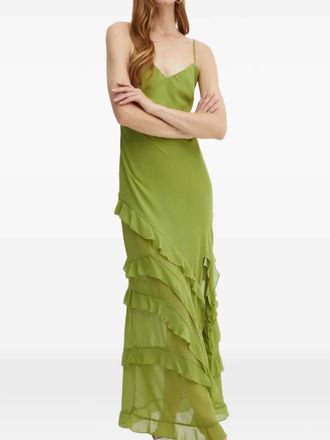 Bardot ruffled V-neck midi dress - Groen
